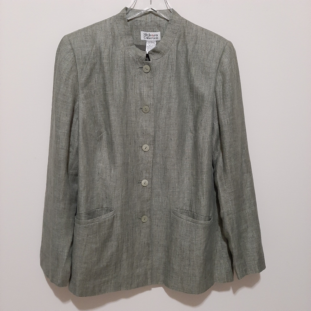 Style & Co Green Linen Blazer Size 10